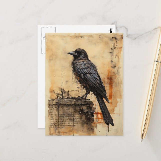 Vintag Raven Edgar Allan Poe Postkarte (Vorderseite/Rückseite Beispiel)