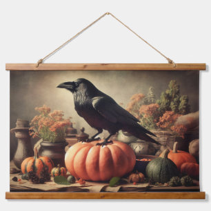 Vintag Raven Foto Gothic Halloween Wandteppich Mit Holzrahmen