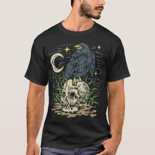 Vintag Raven Skull Gothic Crow Grunge Skull Goth T-Shirt