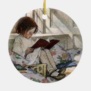 Vintag Reading Girl Keramikornament