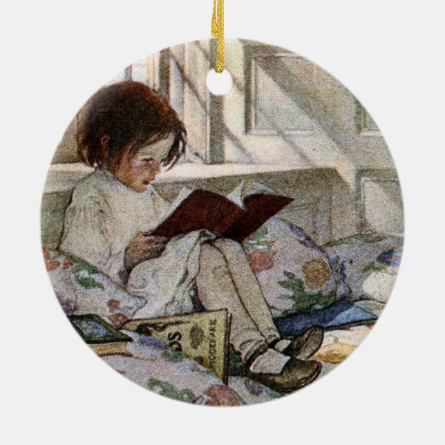 Vintag Reading Girl Keramikornament (Hinten)