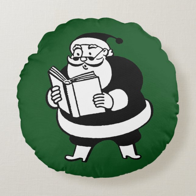 Vintag Reading Santa on Christmas Green Rundes Kissen (Vorderseite)