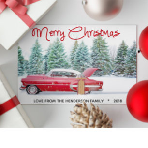 Vintag Red 1950er Chevy Frohe Weihnachten