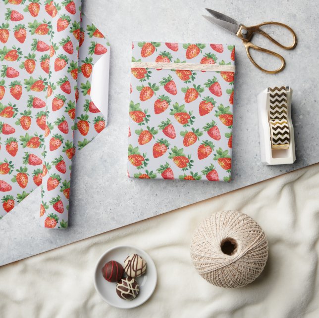 Vintag Red Abstrakt Strawberry Pattern Geschenkpapier (Kunsthandwerk)