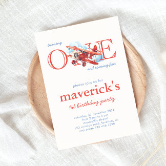 Vintag Red Airplane 1. Geburtstagskleidung Einladung