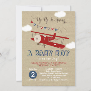 Vintag Red Airplane Baby Shower Einladung