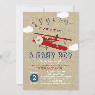 Vintag Red Airplane Baby Shower Einladung