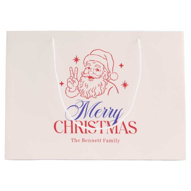 Vintag Red and Blue Christmas Santa Große Geschenktüte (Vorderseite)