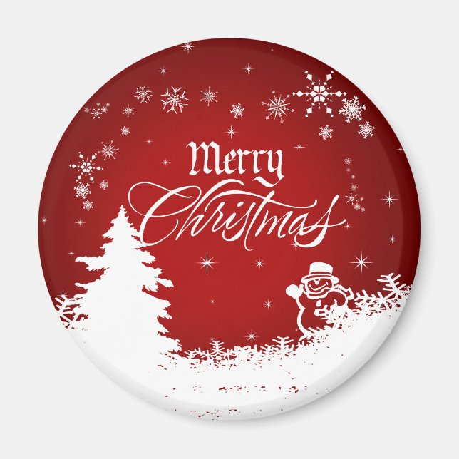 Vintag Red and White Frohe Weihnachtsschrift Magnet (Vorne)