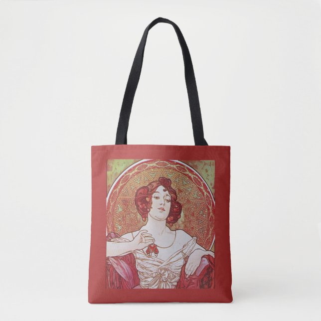 Vintag Red Art Nouveau Alphonse Mucha Ruby Lady (Vorderseite)