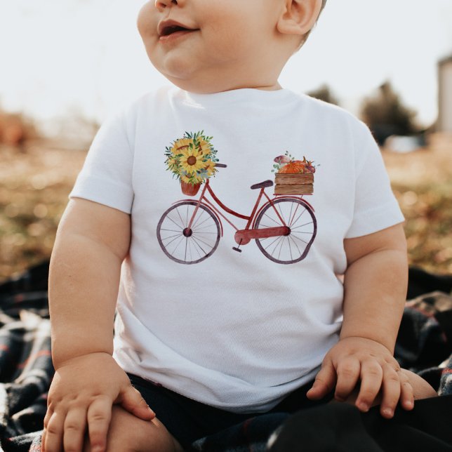 Vintag Red Bicycle Sunflowers & Pumpkins Baby T-shirt (Von Creator hochgeladen)