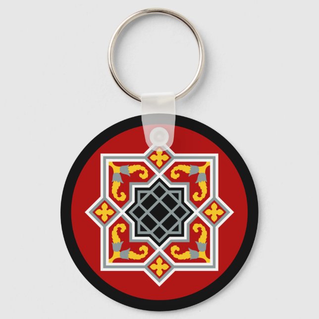 Vintag Red Black Barcelona Tile Geometric Graphic Schlüsselanhänger (Vorderseite)