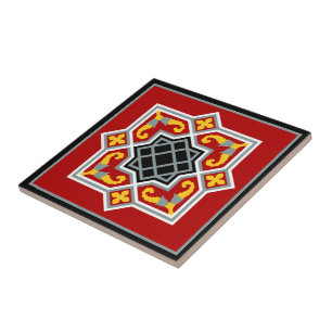 Vintag Red Black Barcelona Tile Geometrie Art Fliese