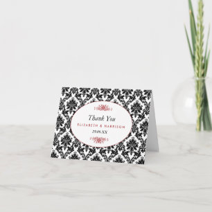 Vintag Red Black & White Damask Wedding Vielen Dan Dankeskarte