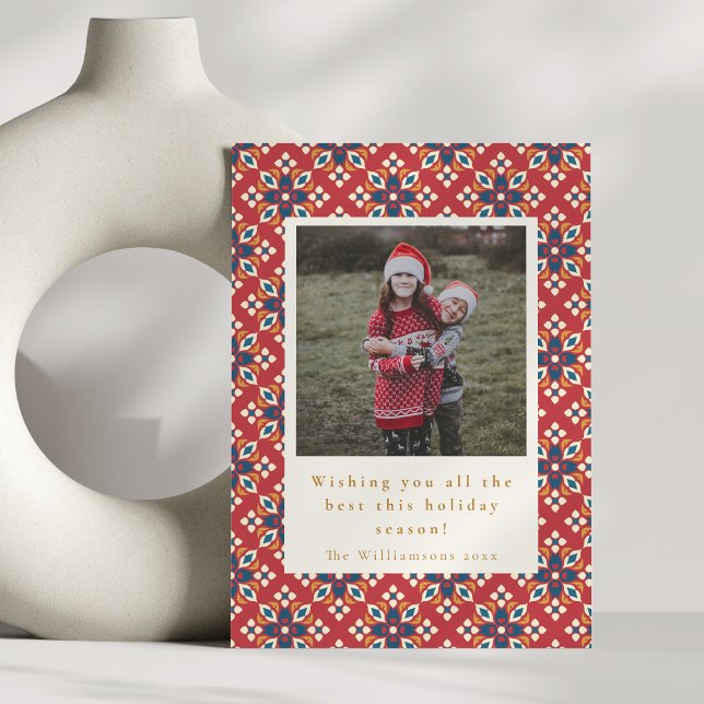 Vintag Red Blue Pattern Vertical Foto Weihnachten (Von Creator hochgeladen)