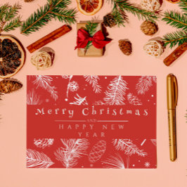 Vintag Red Botanical Line Art Frohe Weihnachten