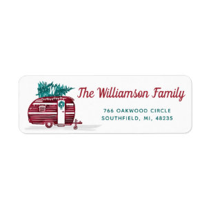 Vintag Red Camper Christmas Tree Monogram Address