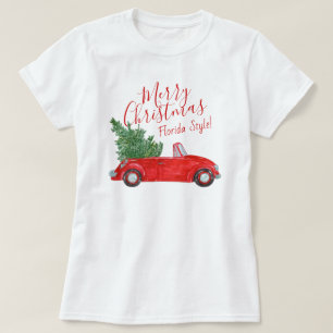 Vintag Red Car Merry #Christmas #Florida Style T-Shirt