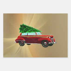 Vintag Red Car Weihnachtsgebäck Geschenkpapier Set