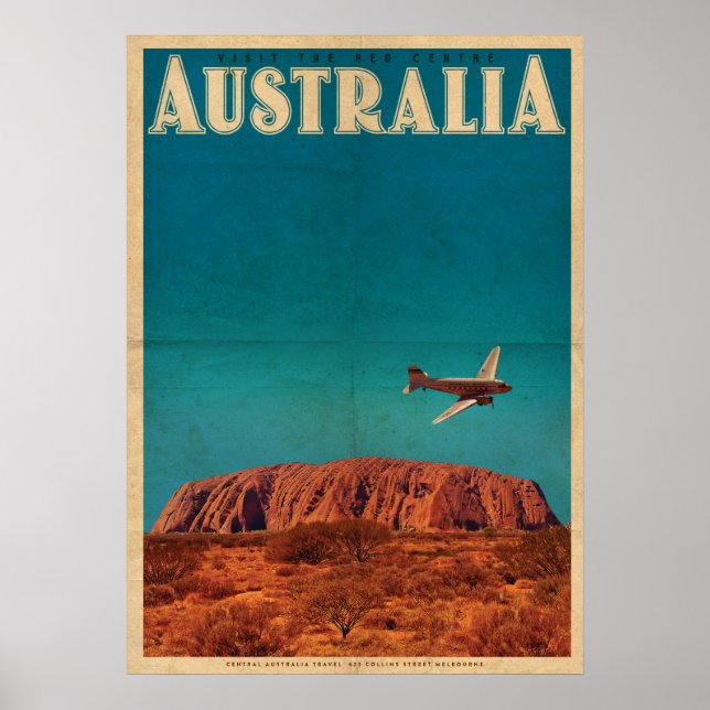 Vintag Red Center Australia Reiseplakat Poster (Vorne)
