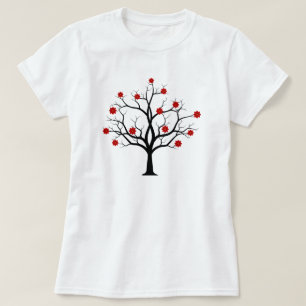 Vintag Red Cherry Blossom Blume Black T-Shirt