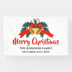 Vintag Red Christmas Bell Ribbon Bow Banner