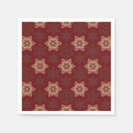Vintag Red Christmas Holly Celtic Star Pattern Serviette