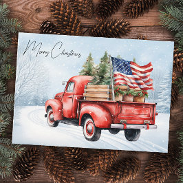 Vintag Red Christmas Truck USA Flag Patriotic Mitteilungskarte