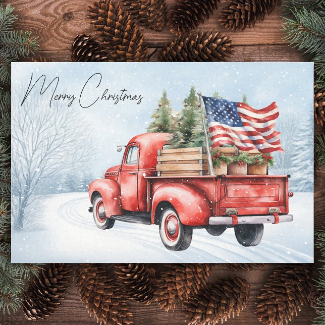 Vintag Red Christmas Truck USA Flag Patriotic Seidenpapier (Von Creator hochgeladen)