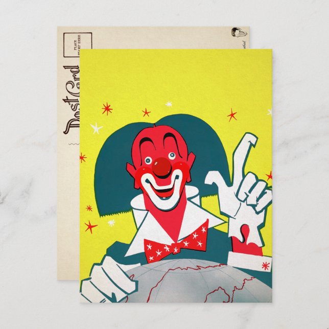 Vintag Red Clown Postkarte (Vorne/Hinten)