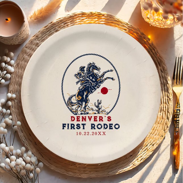 Vintag Red Cowboy First Rodeo Geburtstag Pappteller (Von Creator hochgeladen)