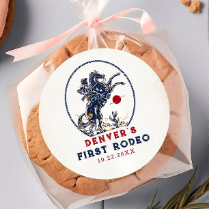 Vintag Red Cowboy First Rodeo Geburtstag Runder Aufkleber