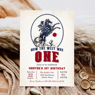 Vintag Red Cowboy Rodeo 1. Geburtstag Einladung
