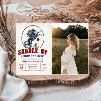 Vintag Red Cowboy Rodeo Baby Dusche Foto Einladung