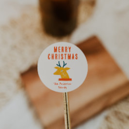 Vintag Red Cream Reindeer Head Retro Runder Aufkleber