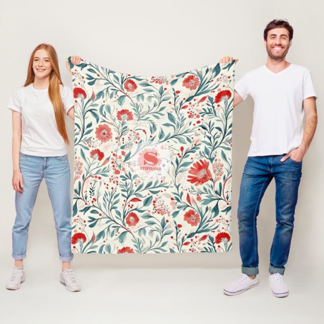 Vintag Red Daisy Floral Pattern - Botanisch Fleecedecke (Beispiel)