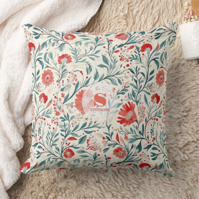Vintag Red Daisy Floral Pattern - Botanisch Kissen (Decke)