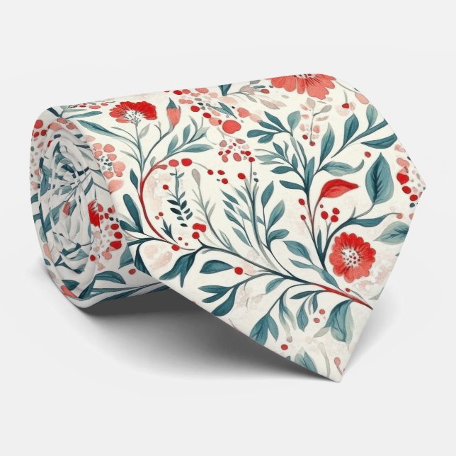 Vintag Red Daisy Floral Pattern - Botanisch Krawatte (Gerollt)