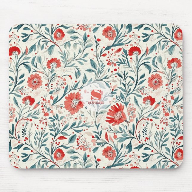 Vintag Red Daisy Floral Pattern - Botanisch Mousepad (Vorne)