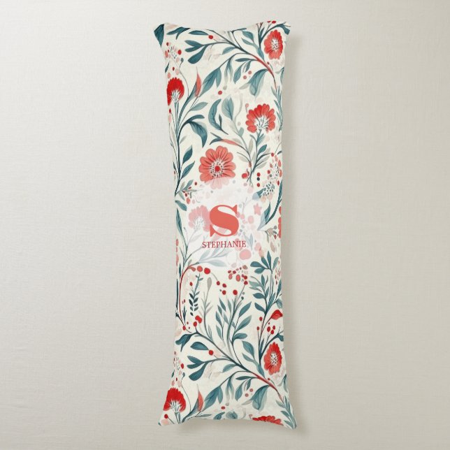 Vintag Red Daisy Floral Pattern - Botanisch Seitenschläferkissen (Vorderseite Vertikal)