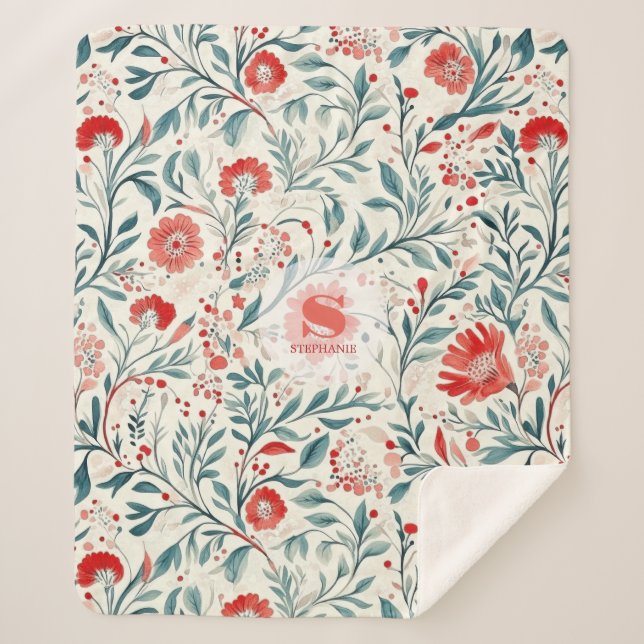 Vintag Red Daisy Floral Pattern - Botanisch Sherpadecke (Vorderseite)