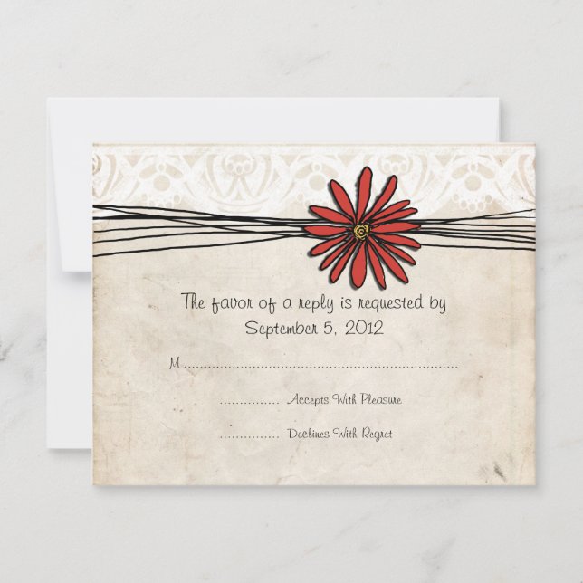 Vintag Red Daisy Wedding RSVP Karte (Vorderseite)