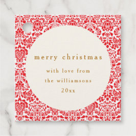 Vintag Red Damask Festive Custom Frohe Weihnachten Geschenkanhänger