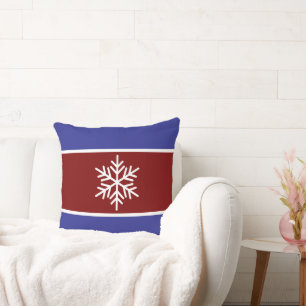 Vintag Red Deep Blue White Stripes Snowflake Kissen