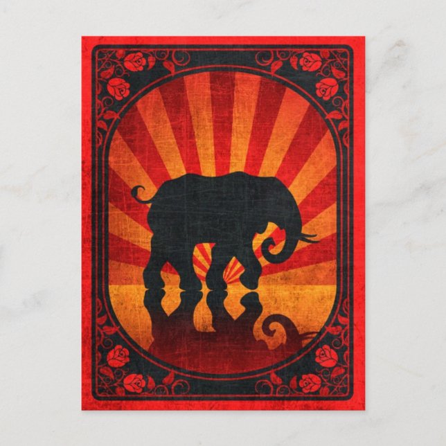 Vintag Red Elephant Silhouette Poster Postkarte (Vorderseite)