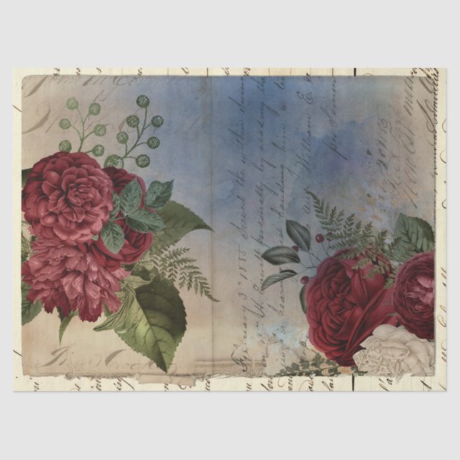 Vintag Red Floral Decoupage Seidenpapier (Vorderseite)