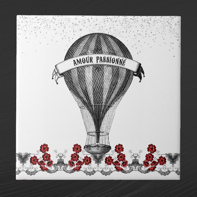 Vintag Red Floral Hot Air Ballon Fliese (Von Creator hochgeladen)