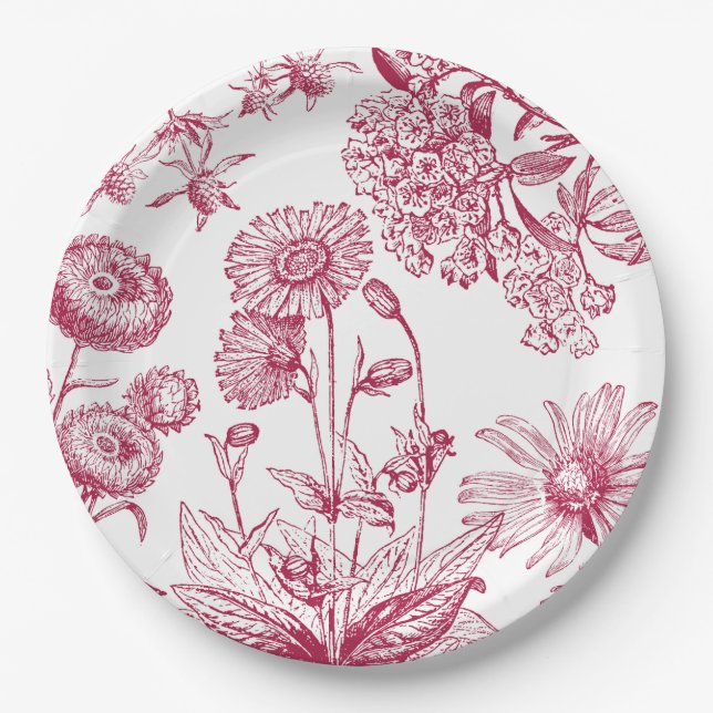 Vintag Red Floral Pappteller (Vorderseite)