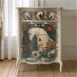 Vintag Red Floral William Morris Style Unicorn Seidenpapier