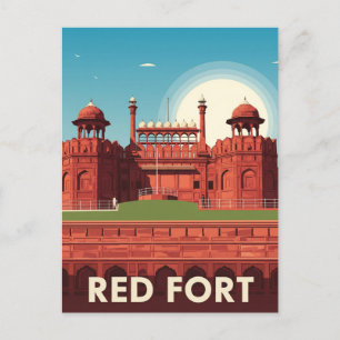 Vintag Red Fort Dehli India Travel Souvenir Postkarte